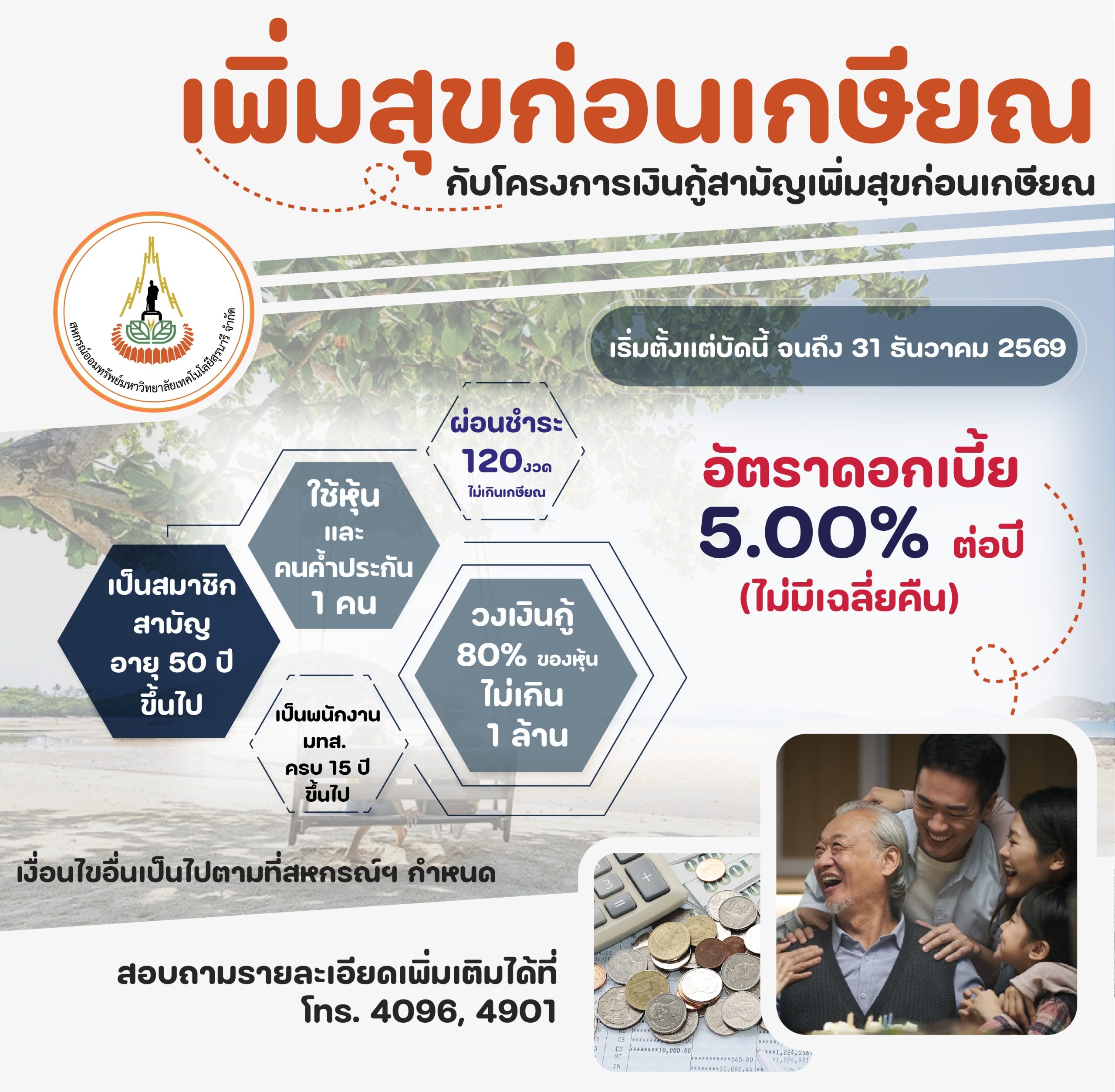 ประกาศโครงการเงินกู้สามัญเพิ่มสุขก่อนเกษียณ