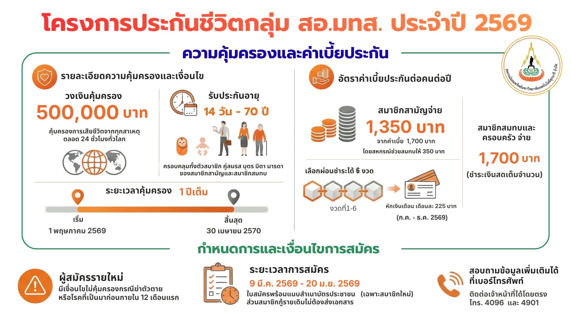 ขอเชิญสมาชิกเข้าร่วมโครงการประกันชีวิตกลุ่ม ประจำปี 2569